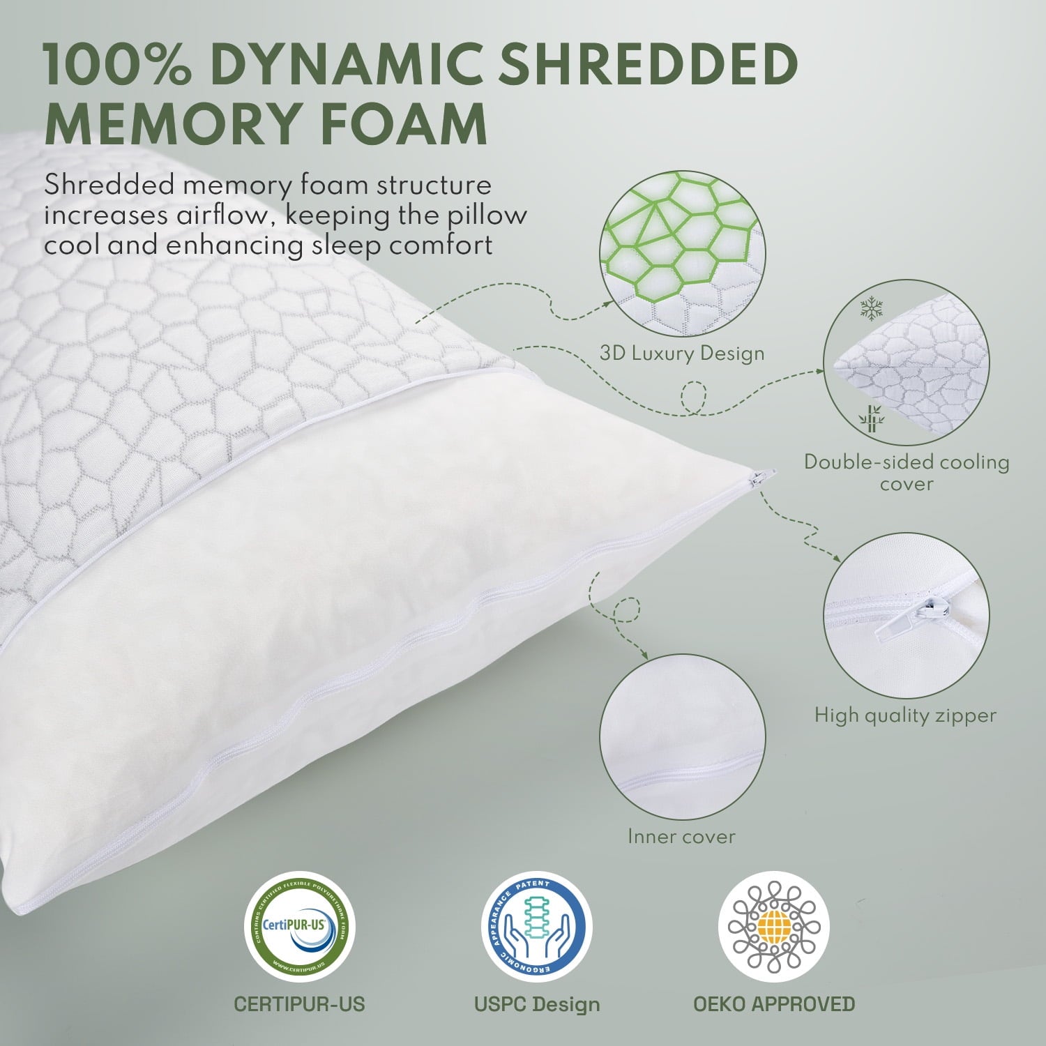 Cooling Memory Foam Queen Pillows for bed 2 Pack,Adjustable Support & Heat Dissipation Tech for Side,Back,Stomach & H... - Image 2