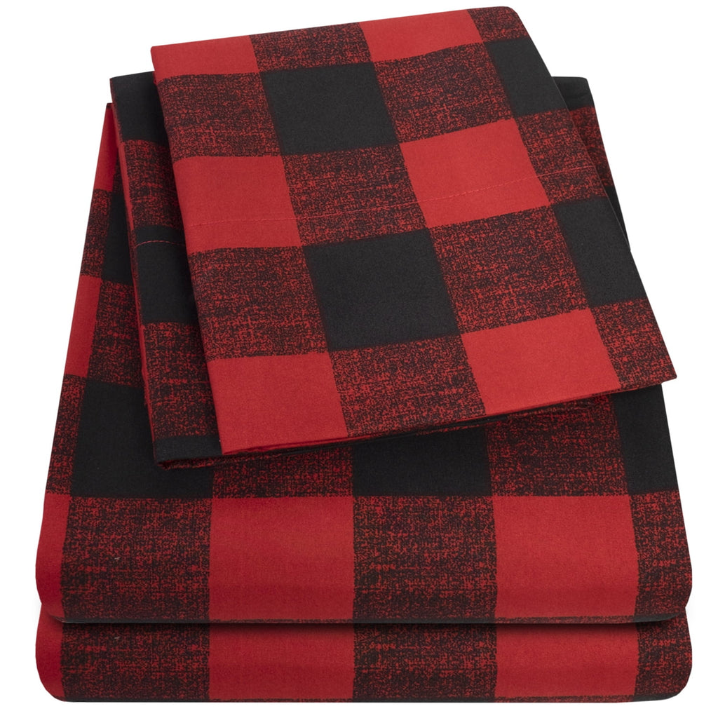 Buffalo Plaid Black and Red 4 Piece Bed Sheet Set - Twin - Image 3