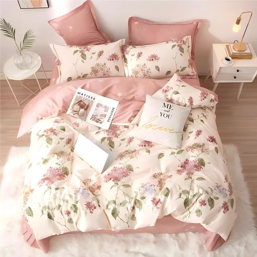 Jolusere White with Pink Flowers King Comforter Sets, 3 Pieces Chic Garden Style Reversible Bedding Sets for Adults All Season - Image 3