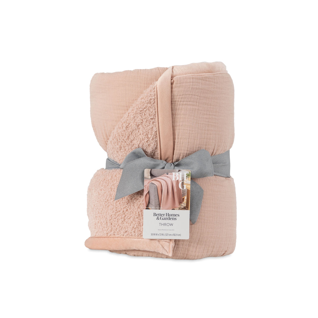 Gauze Reverse to Cozy Knit Super Soft Throw Blanket, Oversized, Antique Blush - Image 5