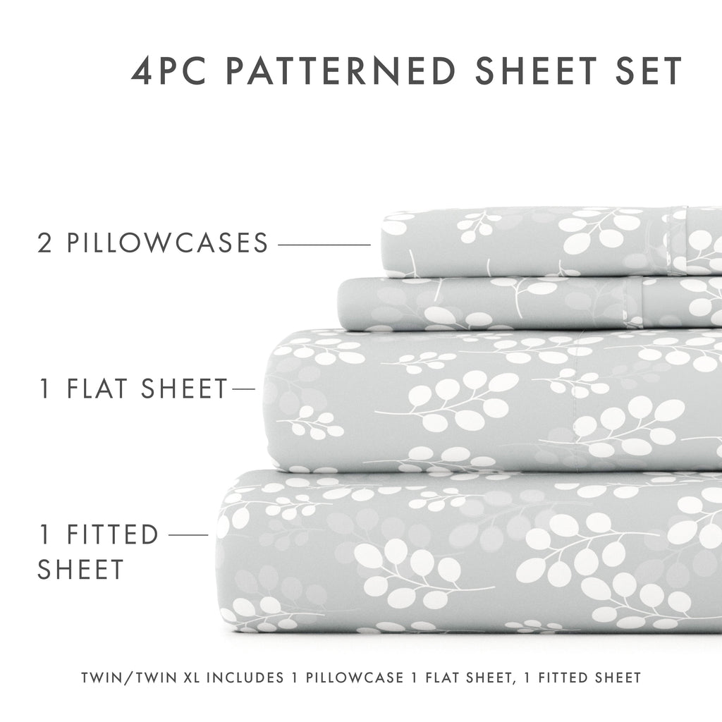 4 Piece Pattern Microfiber Bed Sheets Set, Gray Wheat, Full - Image 3