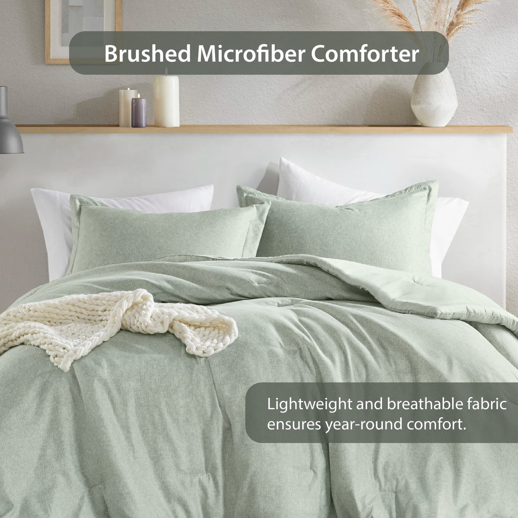 Full/Queen Comforter Sets, Reversible 3 Piece Extra Soft Bedding Set, Chambray Print Sage Green Comforter Bed Set wit... - Image 4