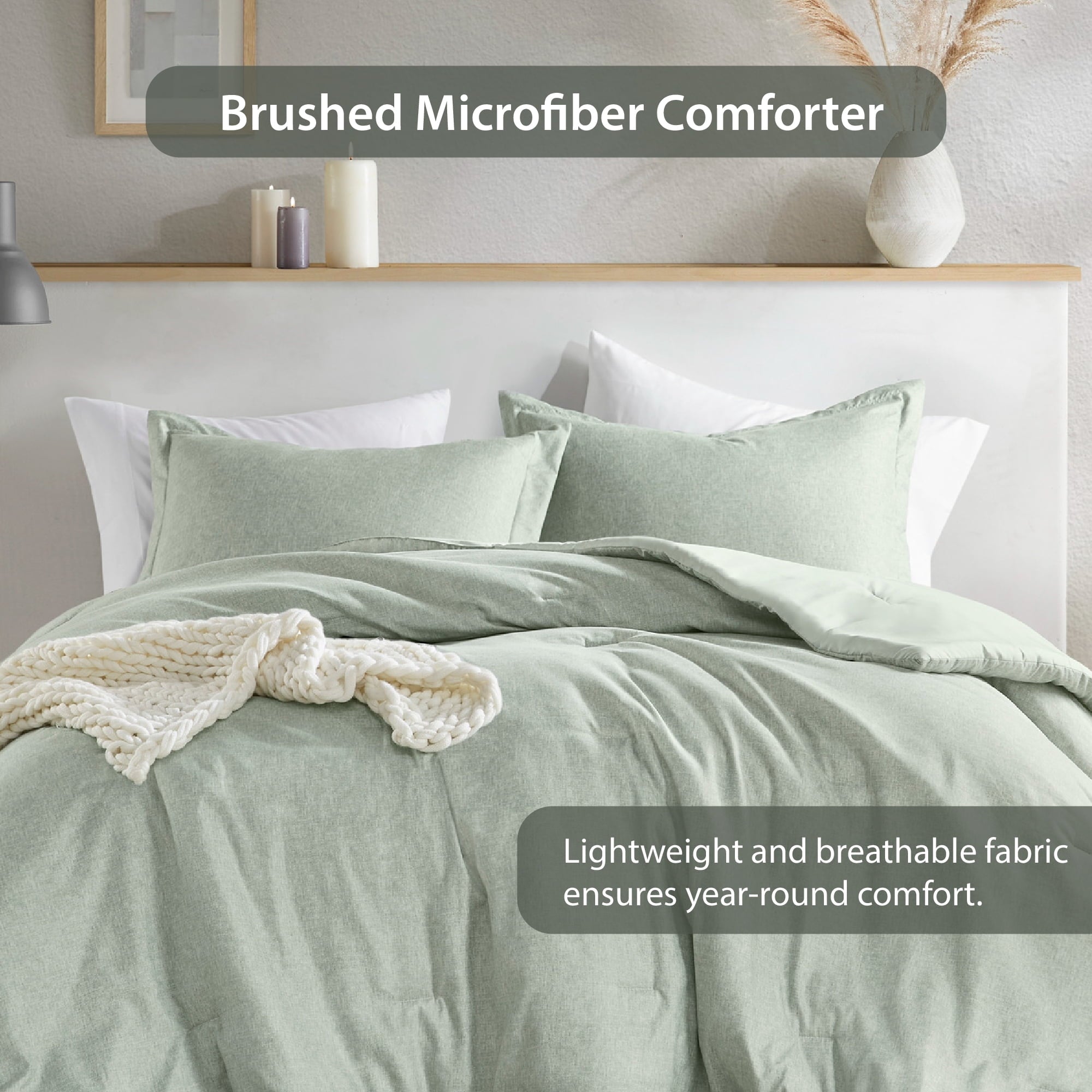 Full/Queen Comforter Sets, Reversible 3 Piece Extra Soft Bedding Set, Chambray Print Sage Green Comforter Bed Set wit... - Image 4