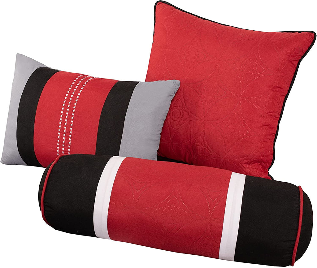 7-Piece Medallion Patchwork Comforter Set, Full, Red/Gray/Black - Image 4