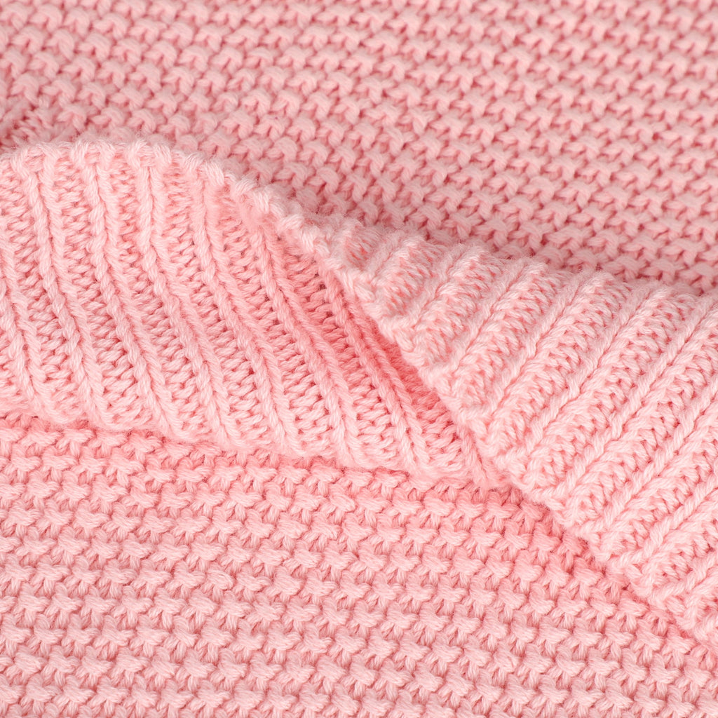 Pure Cotton Soft Cable Knit Throw Blanket Pink 50" x 70" - Image 5