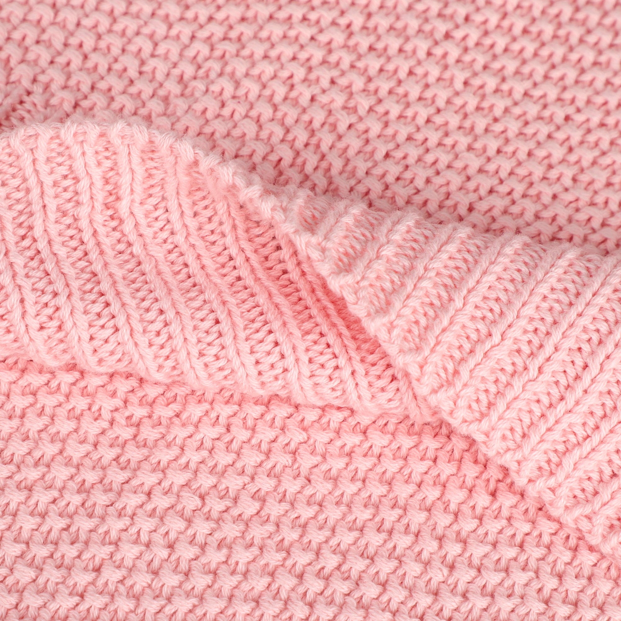 Pure Cotton Soft Cable Knit Throw Blanket Pink 50" x 70" - Image 5