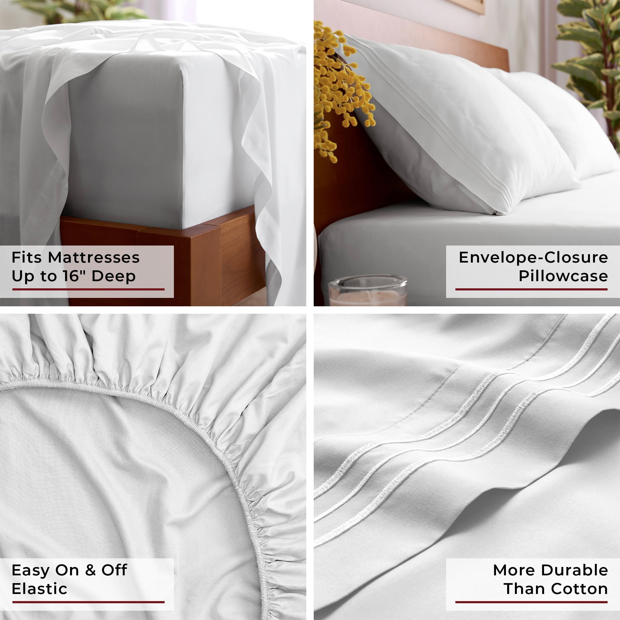 Iconic 6 Piece Bed Sheet Set Brushed Microfiber, Deep Pocket, Queen, White - Image 5