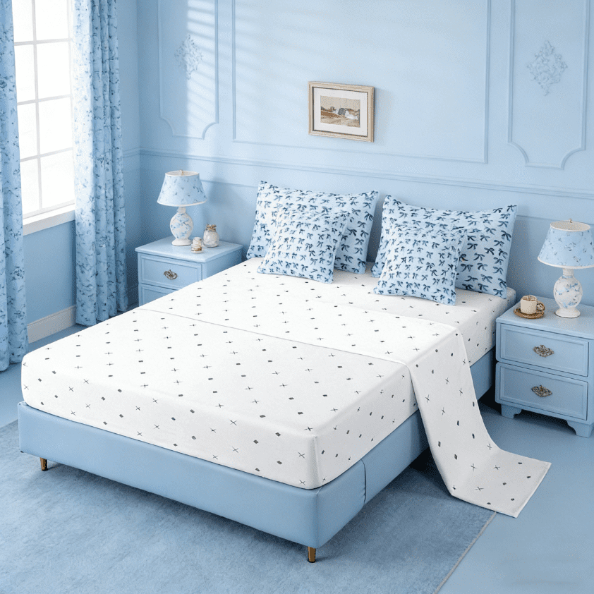 Cute Bowknot Twin Bedding Sets 7-Piece,Girls Ribbon Bow Bedding Comforter Set,Dreamy Blue Sheet Sets For Girls,Super ... - Image 4