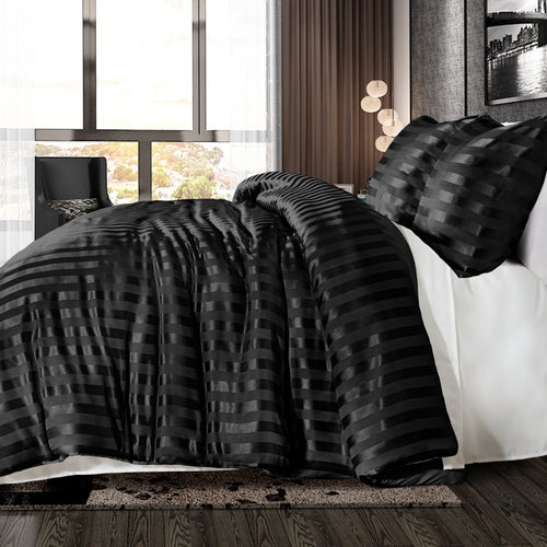 3-Piece Reversible Silky Soft King Size Comforter Set, Luxury Stripe Satin Oversized Comforter Bedding Set with 2 Sat... - Image 2