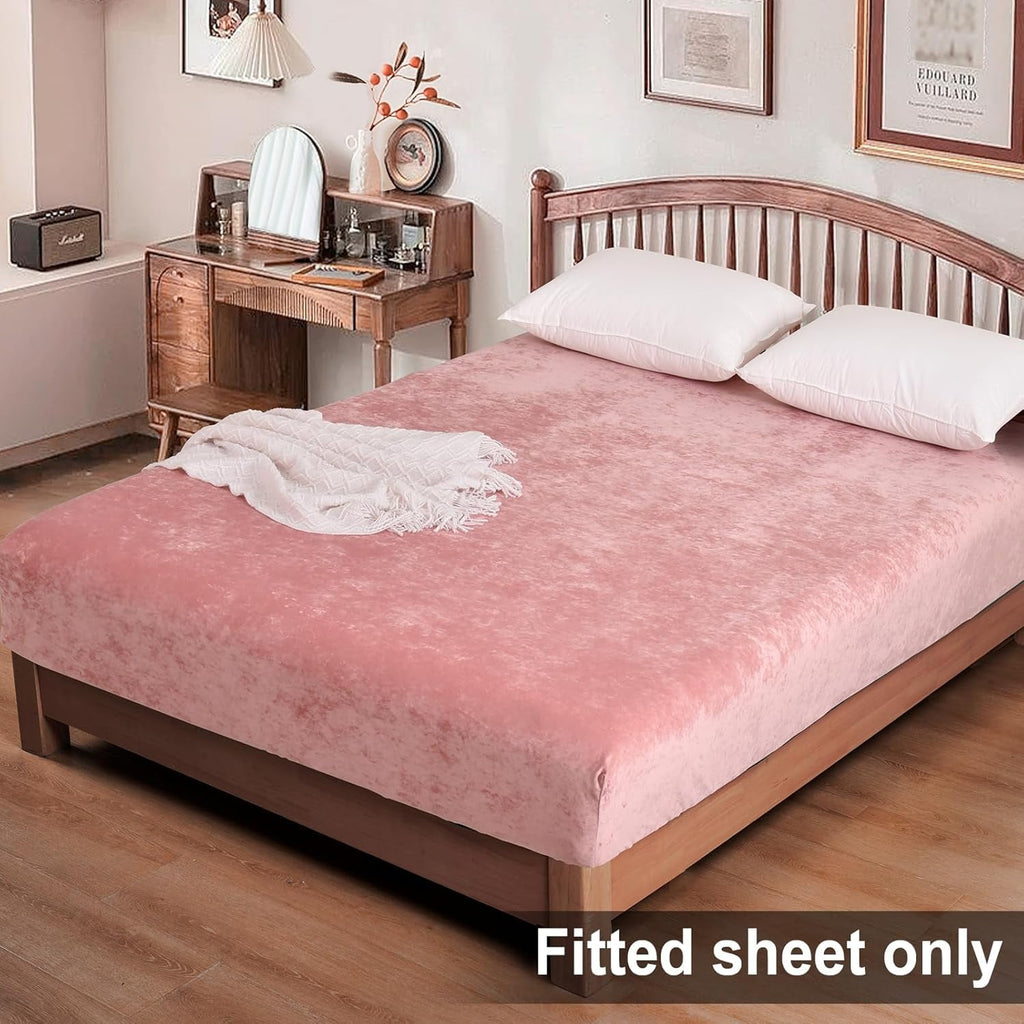 Truly Velvet Fitted Sheet Twin Size, Luxury Super Soft Flannel Bottom Sheet with 15" Deep Pocket for Winter, Pink - Image 2