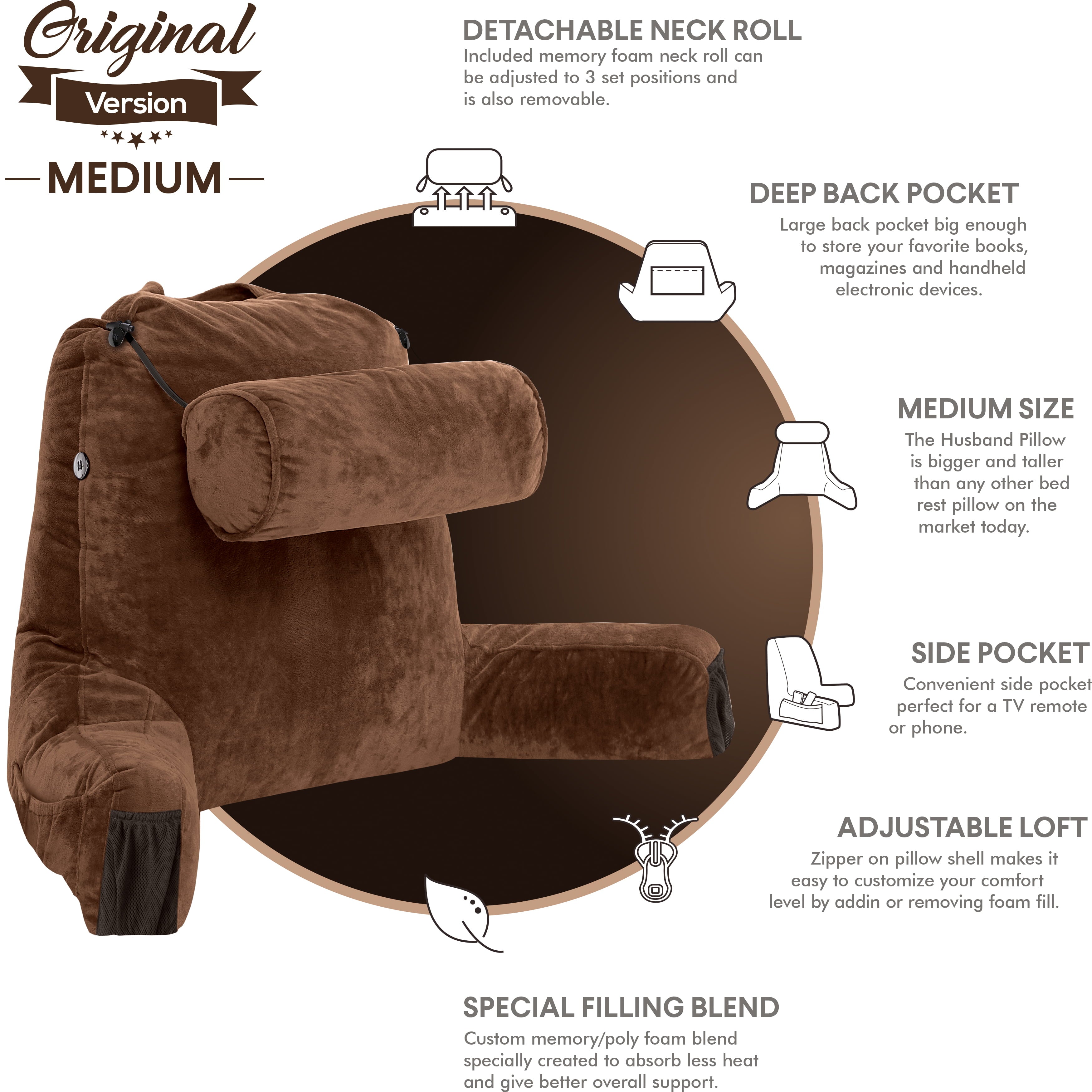 Medium Chocolate Brown, Backrest - Detach Neck Roll, Removable Cover - Image 3