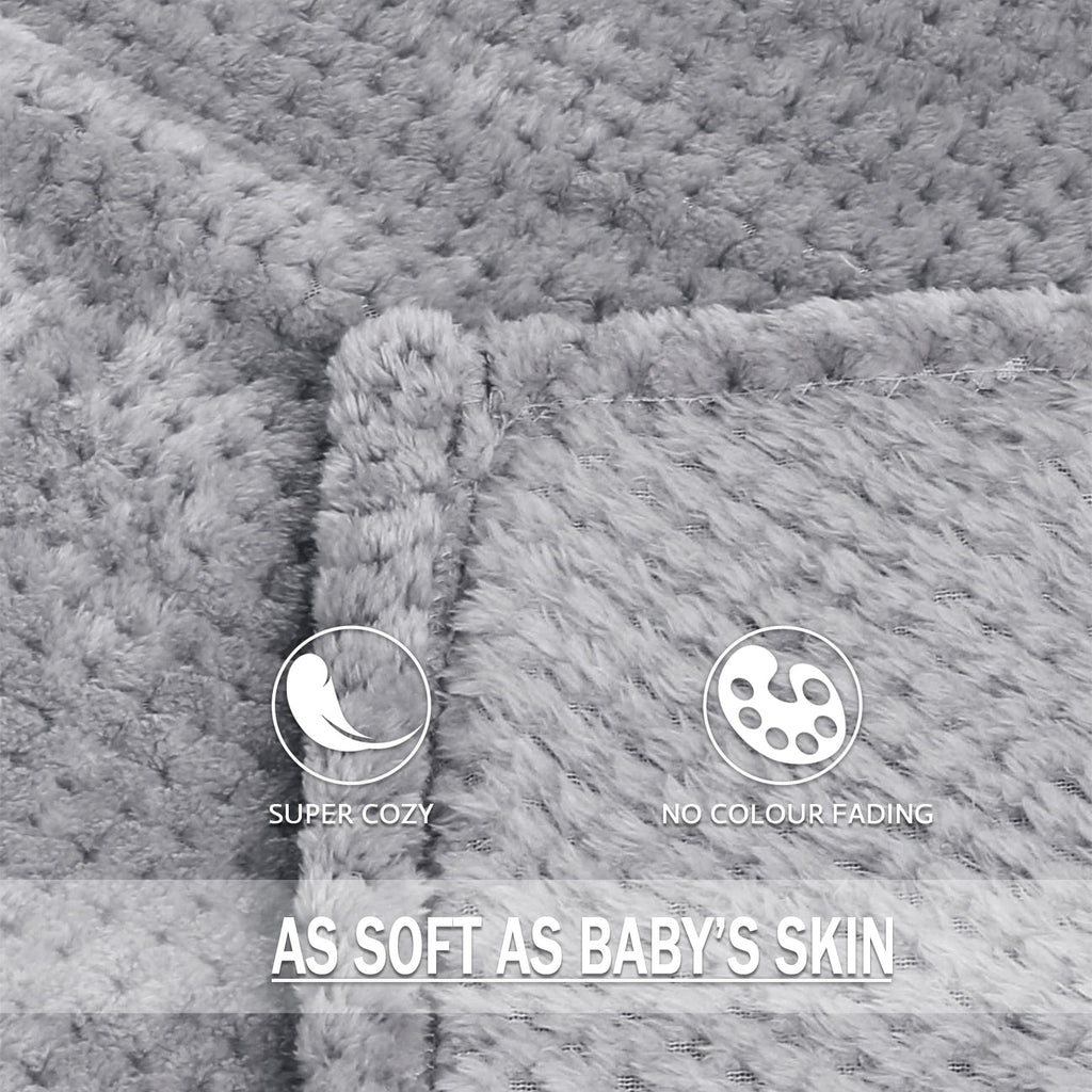 Waffle Textured Extra Large Fleece Blanket, Super Soft and Warm Throw Blanket for Couch, Sofa and Bed (Light Grey, 50... - Image 5