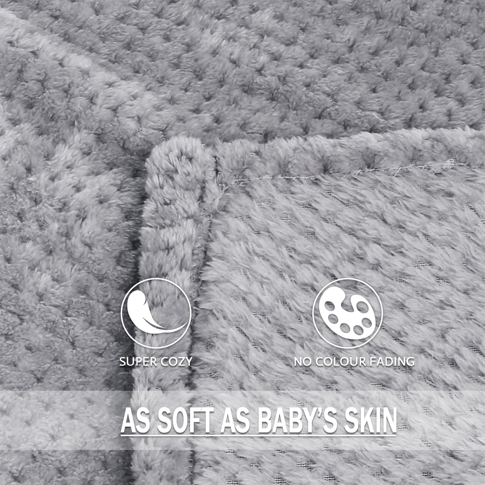 Waffle Textured Extra Large Fleece Blanket, Super Soft and Warm Throw Blanket for Couch, Sofa and Bed (Light Grey, 50... - Image 5