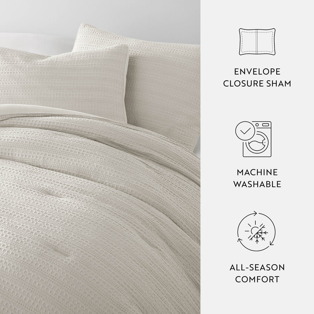 Textured Waffle Comforter Set ins Natural Waffle Comforter Bedding Sets, King/Cal King Size Bedding - Image 4