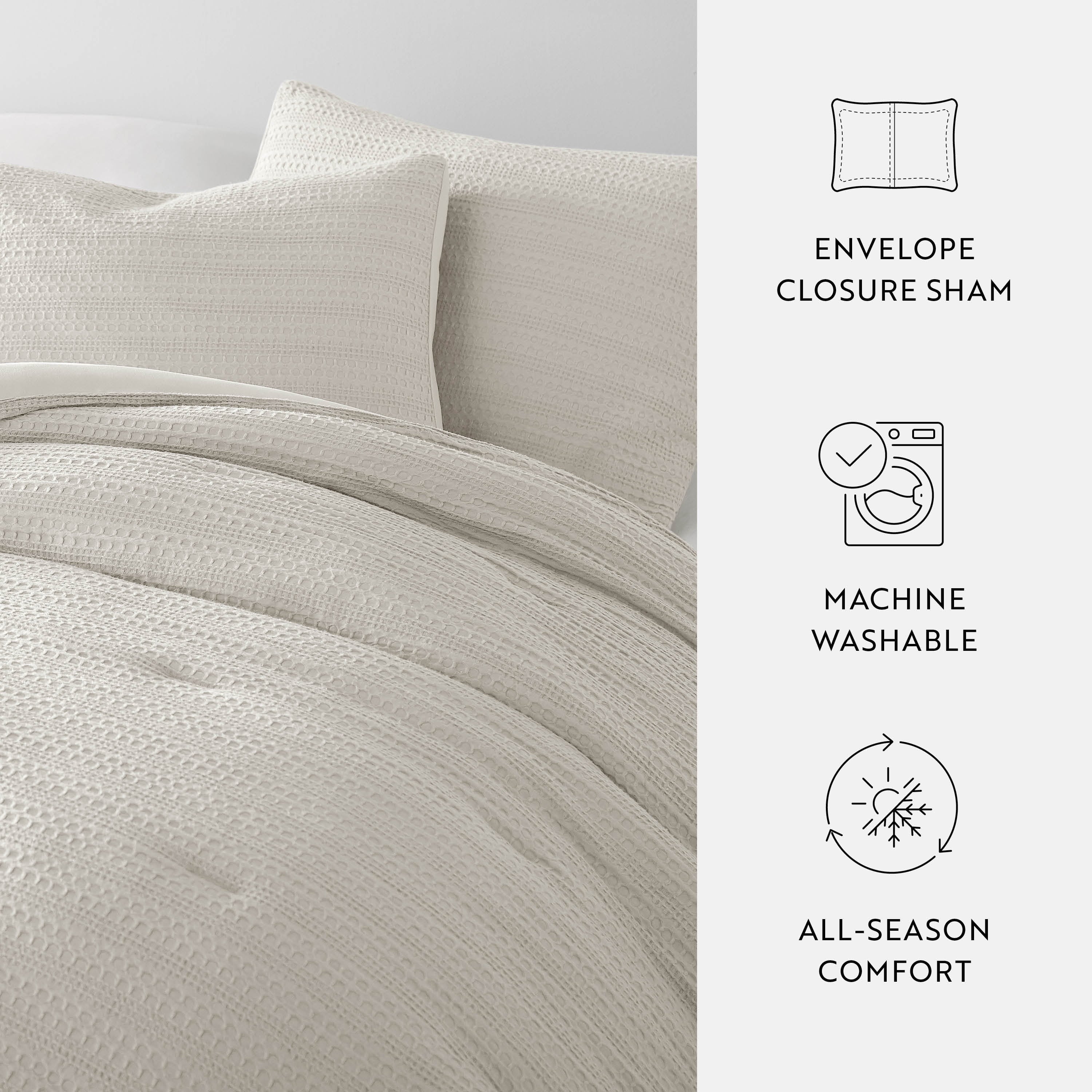Textured Waffle Comforter Set ins Natural Waffle Comforter Bedding Sets, King/Cal King Size Bedding - Image 4