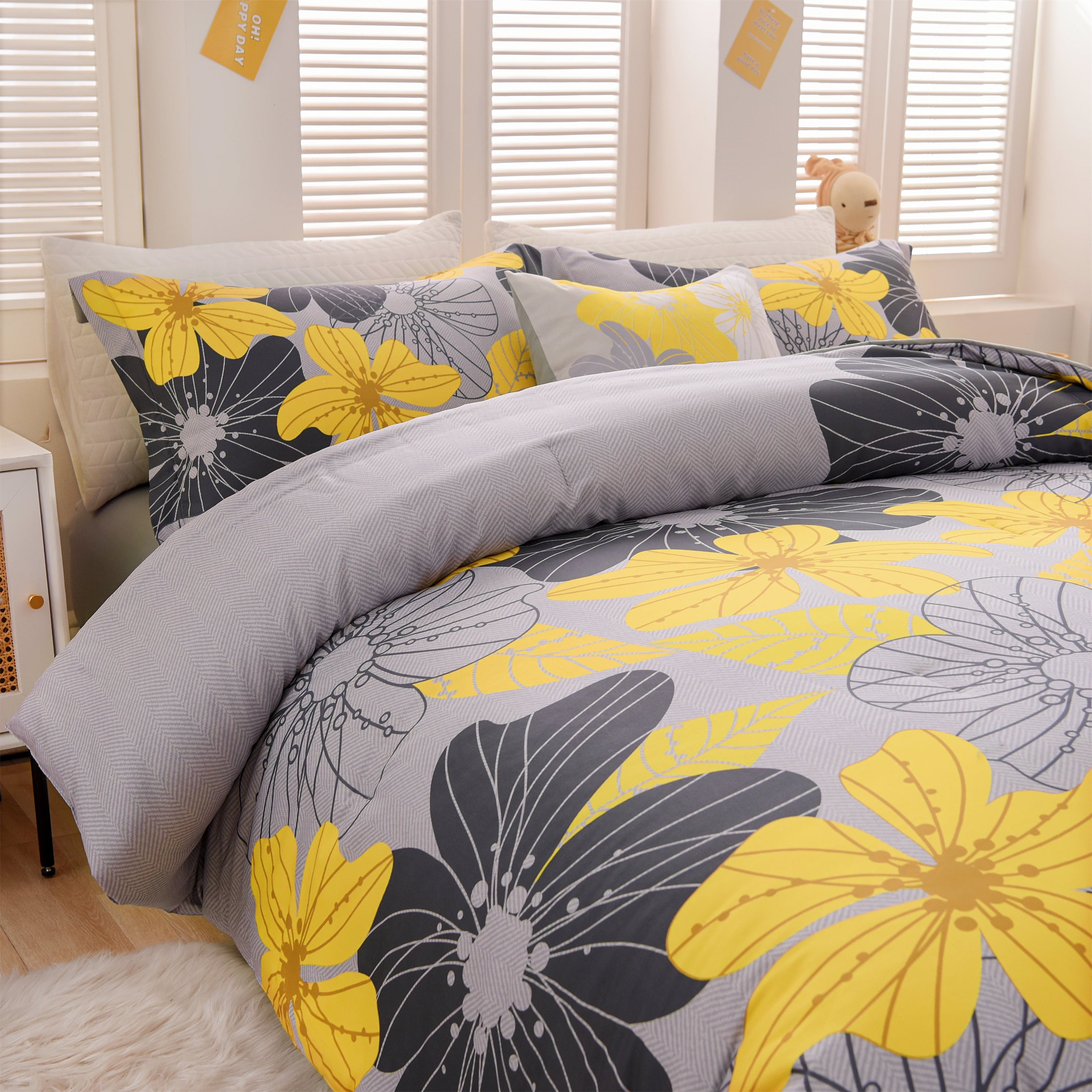 Yellow Floral Comforter Set Queen Flower Bed Set Adult Soft Botanical Boho Bedding Set - Image 2