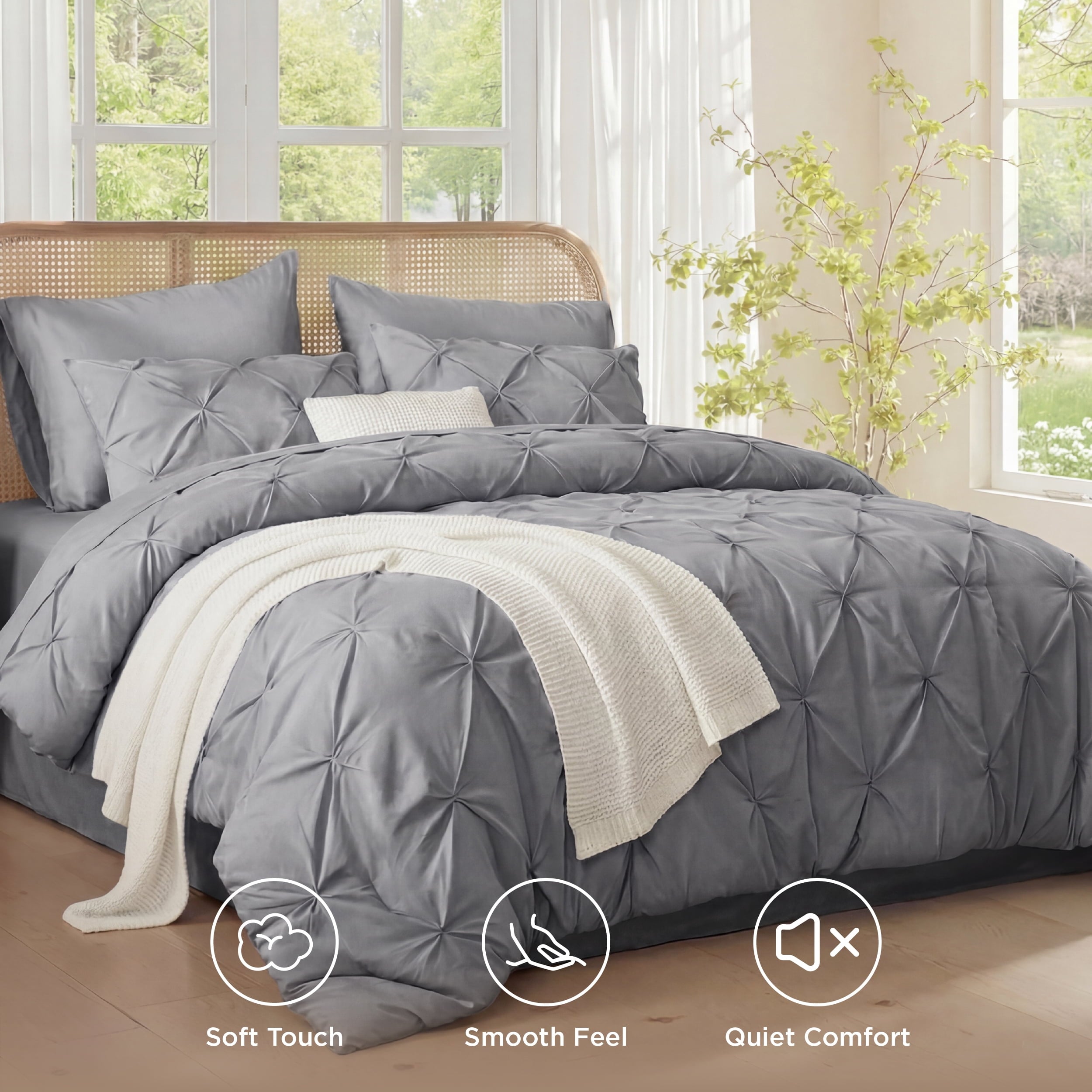 U by Bedsure Queen Comforter Set Grey, Bed in a Bag Queen Size Bedding, 7 Pieces Pinch Pleat All Season Comforter - Image 6