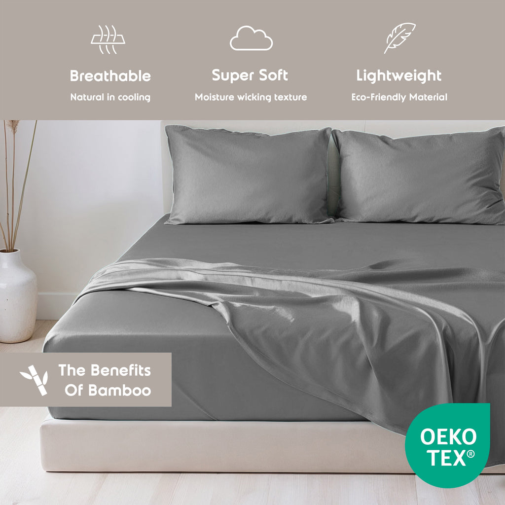 Virtu Bed Sheets Set, Deep Pocket Rayon Derived 4 Piece Queen Sheets sets, Gray - Image 2