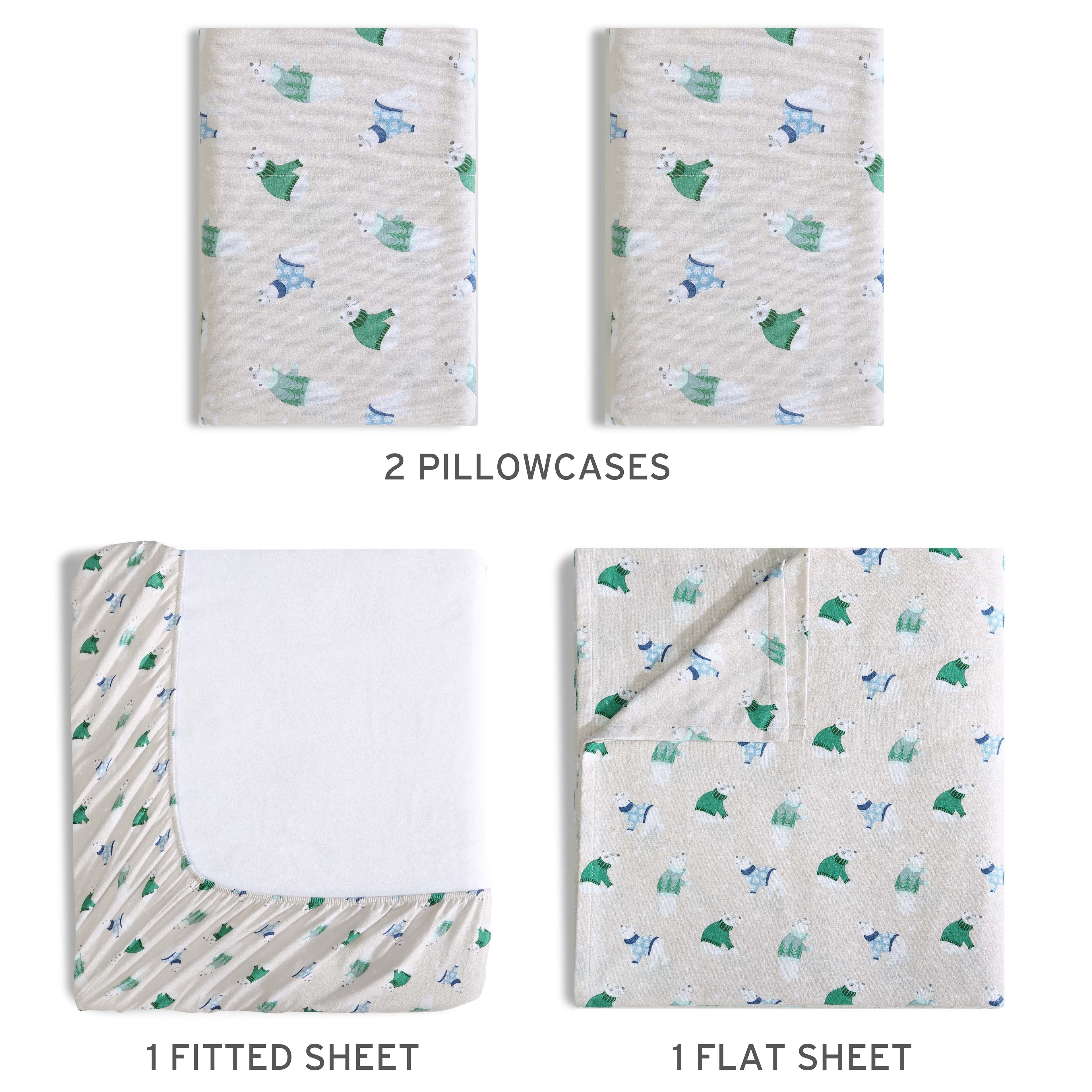 Winter Nights Cotton Flannel Sheet Set, King, Holiday Bears - Image 3