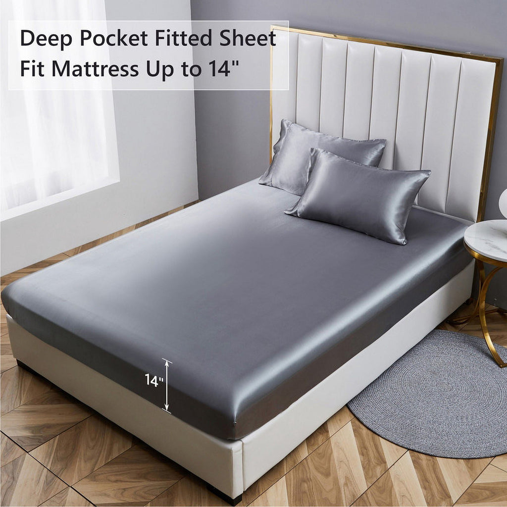 Luxury 5-Piece Satin Sheets Twin Silk Sheets Bed Sheet Set Ultra-Silky & Skin-Friendly Deep Pocket Bed Flat Fitted Sheet - Image 6
