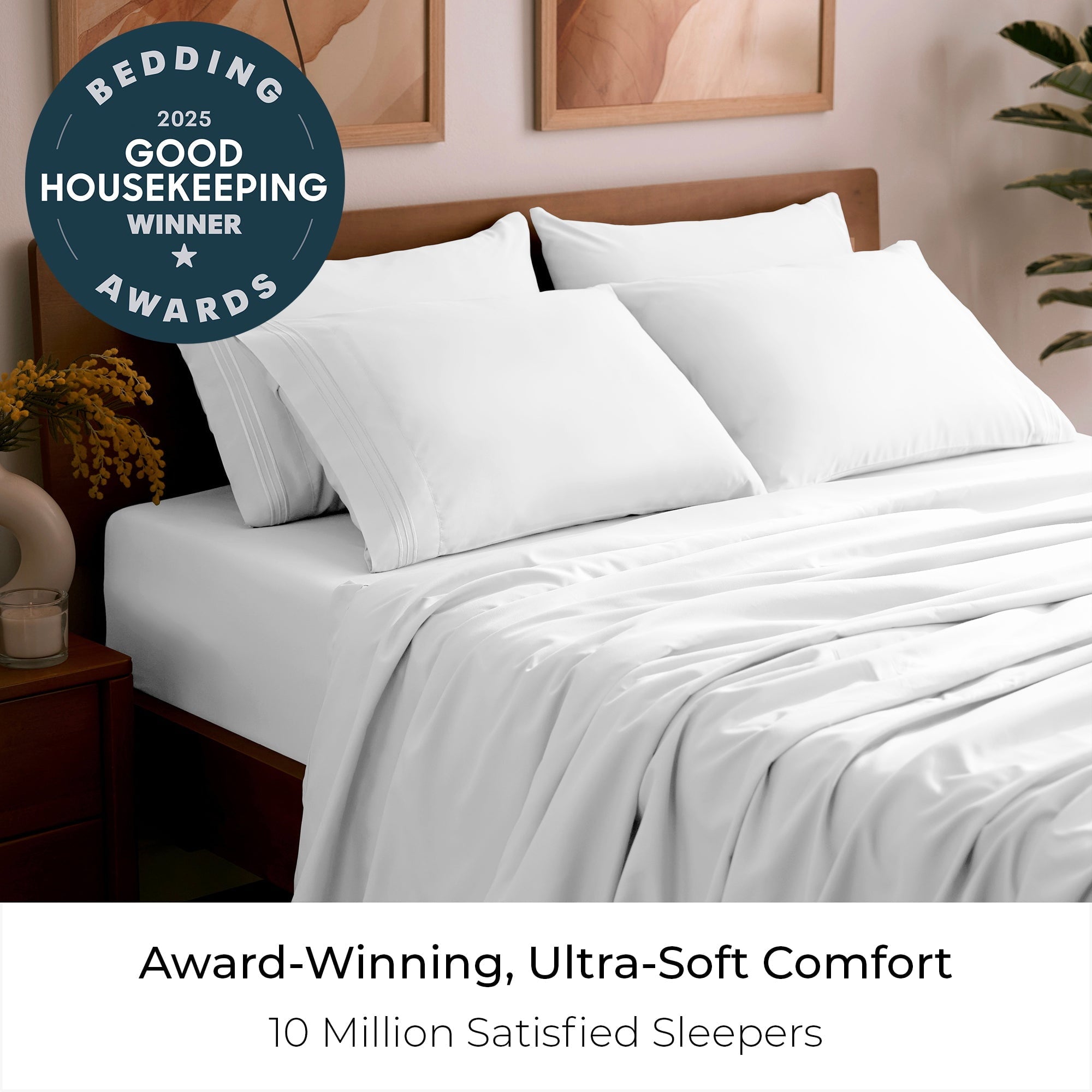Iconic 6 Piece Bed Sheet Set Brushed Microfiber, Deep Pocket, Queen, White - Image 2