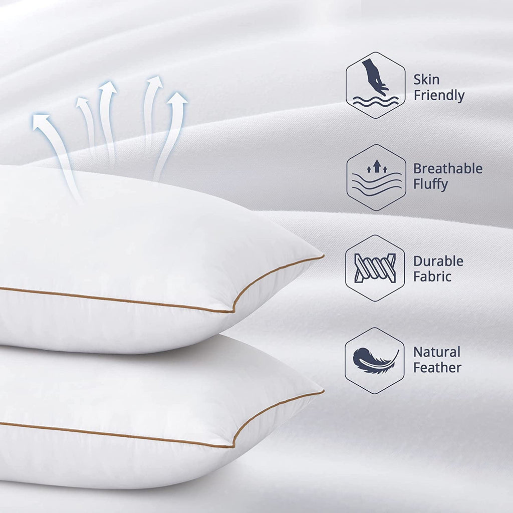 Down Feather Pillows for Bed 20 x 30 Inches Queen Size Set of 2, Medium Firm Luxury Cooling Hotel Collection Feather ... - Image 3