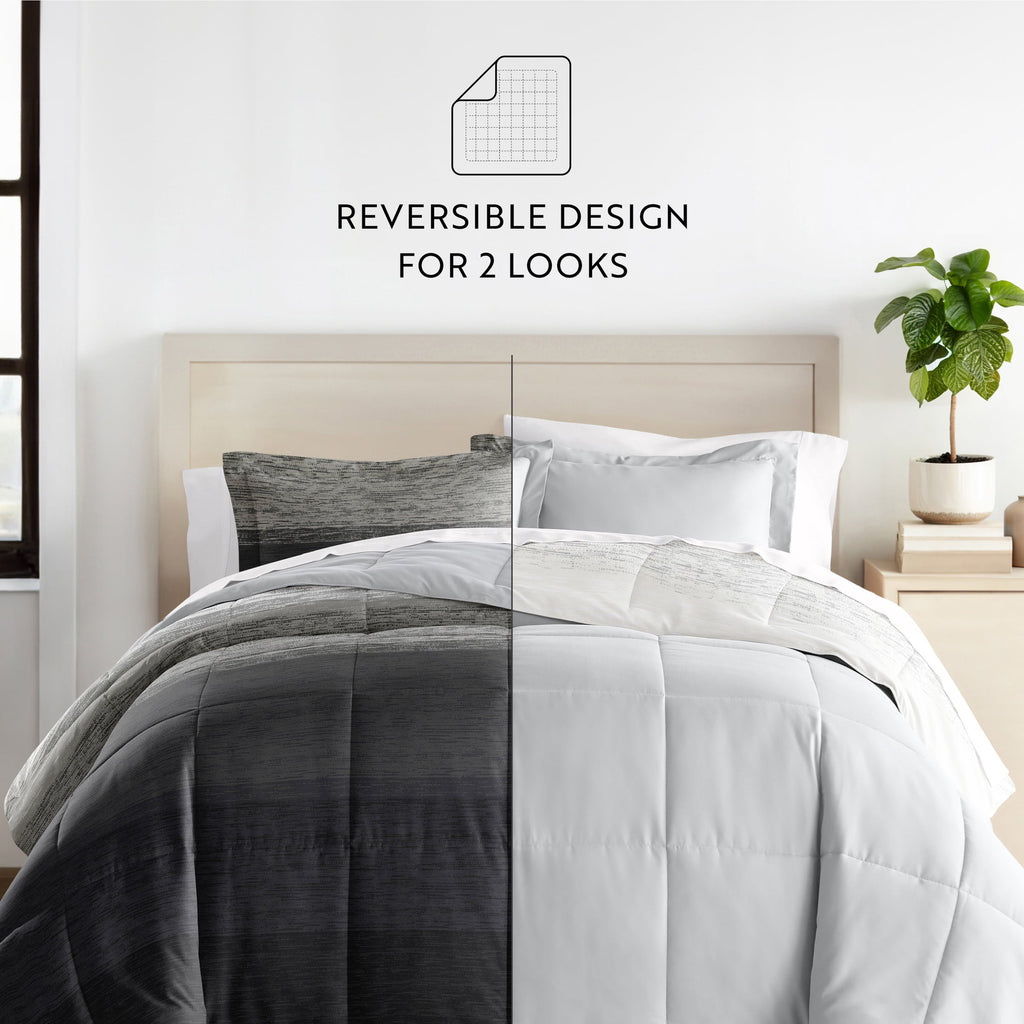 All Season Ultra Soft Comforter Set Lightweight Bedding in Gray/Black Ombre for Full/Queen Size - Image 4