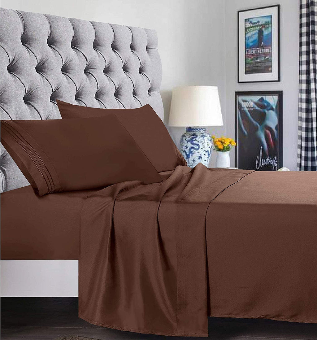 1500 Series Microfiber Bed Sheets 4-Piece Set, Deep Pocket, Twin/Twin XL Chocolate Brown - Image 2
