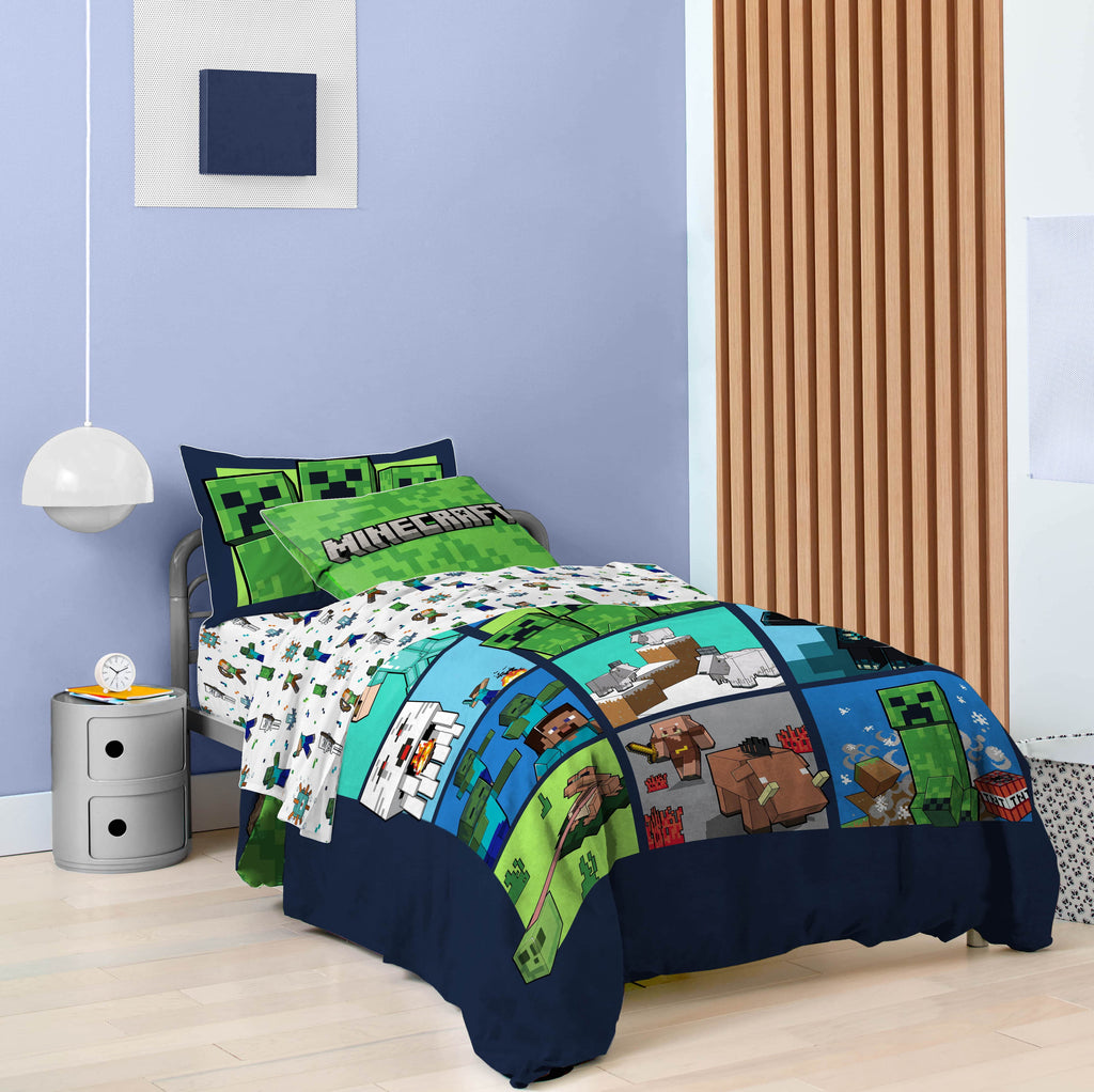 Kids 2 Piece Green Reversible Comforter and Pillowcase Bedding Set, Twin/Full - Image 2