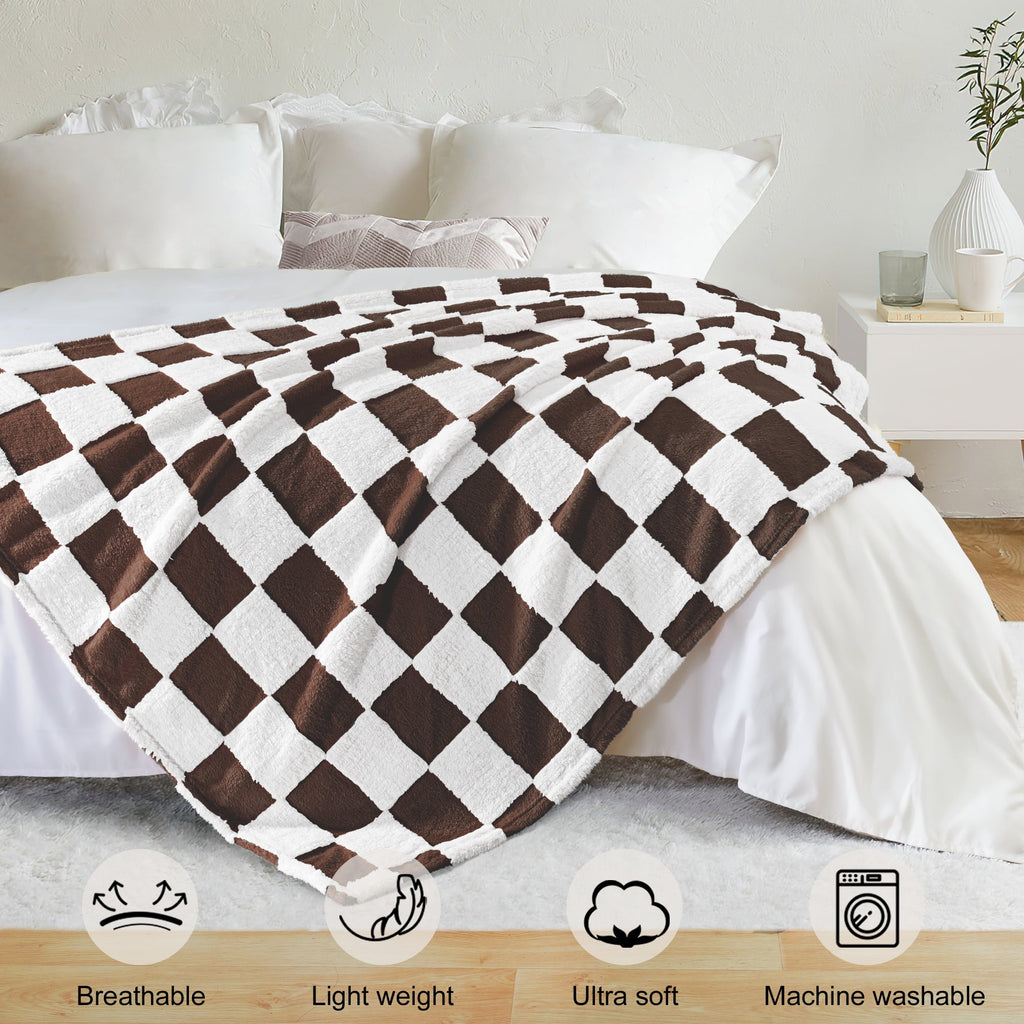 Checkered Throw Blanket, Super Soft and Warm Fluffy Fleece Blanket for Couch, Sofa, Bed, Cute Plaid Pattern, Coffee, ... - Image 5