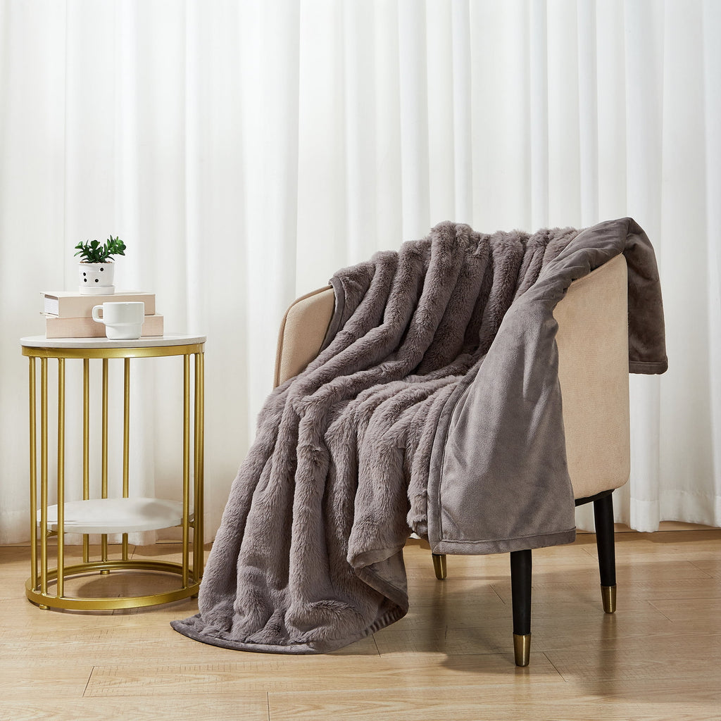 Grey Faux Fur Ultra Soft Luxury Oversized Throw Blanket 50" x 72", Grey Bisque - Image 2