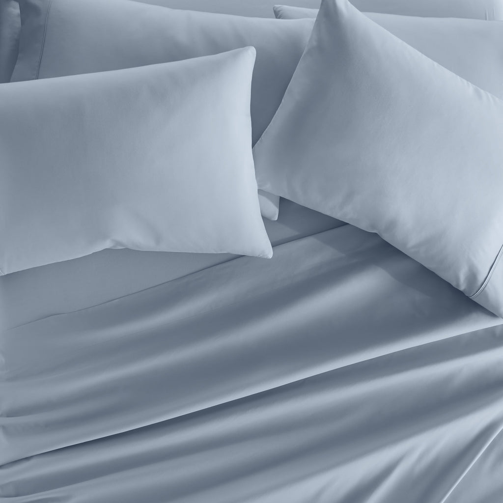 Queen, Light Blue Solid Microfiber 6 Piece Bed Sheet Set - Image 5