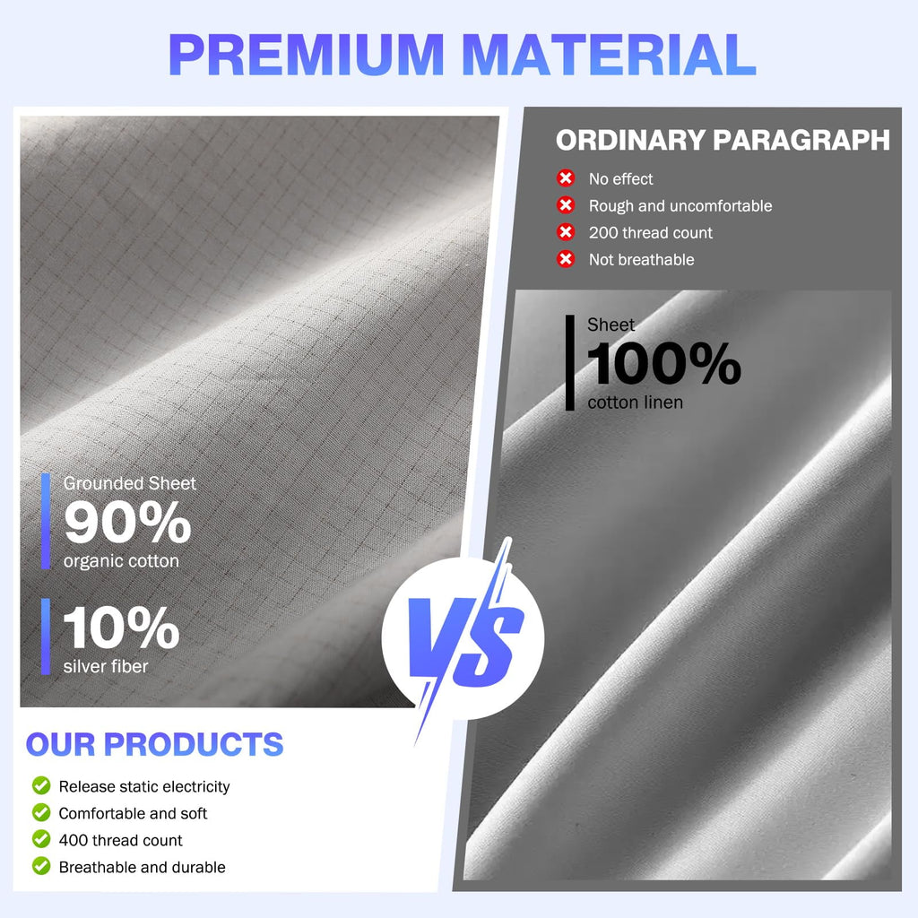 Grounding Sheets King Size,Earth Grounded Fitted Bed Sheet 10% Pure Silver Fiber + 90% Organic Cotton, Bed Grounding ... - Image 5