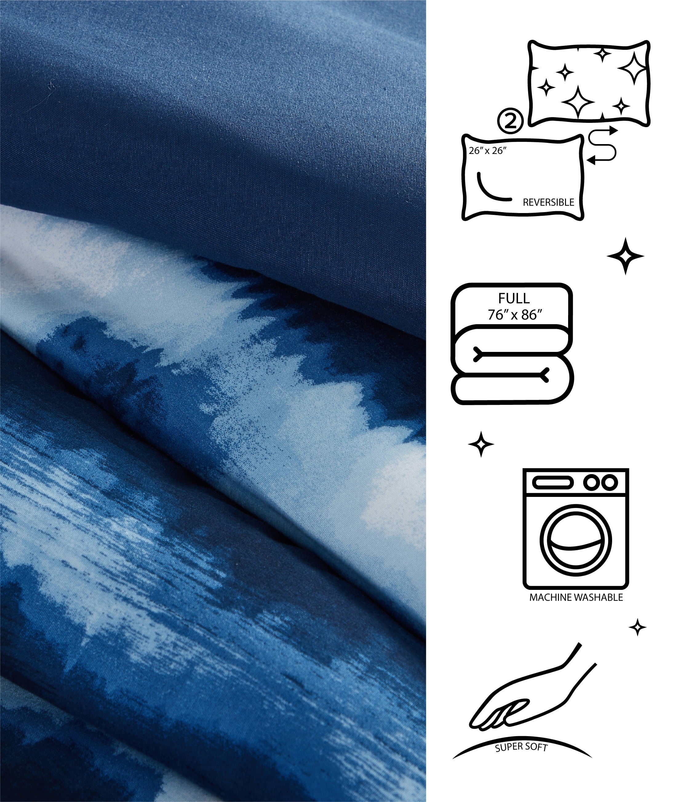 Tie Dye Navy 3 Piece Comforter Set, Full - Image 3