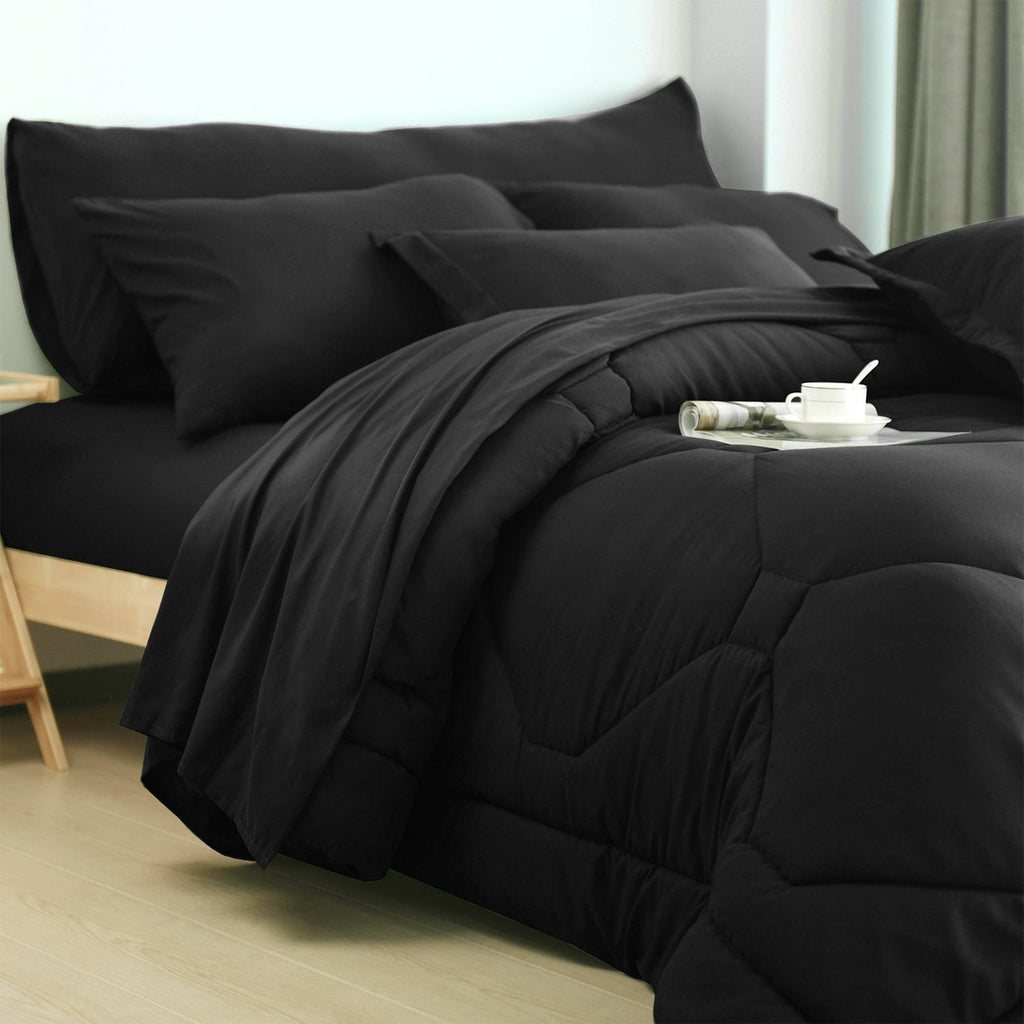 8 PCS Modern Comforter Set with Sheets All Season Bed in a Bag, Black, Queen Size - Image 5