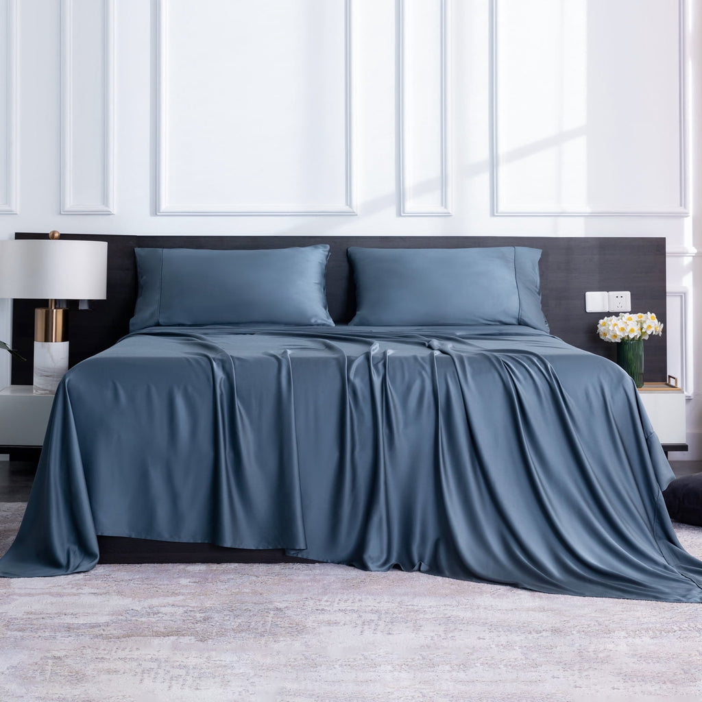 Luxury Bamboo Bed Sheets Set Full 4 Pcs for Adult,Soft&Cool,16" Deep Pocket,Blue Gray - Image 6