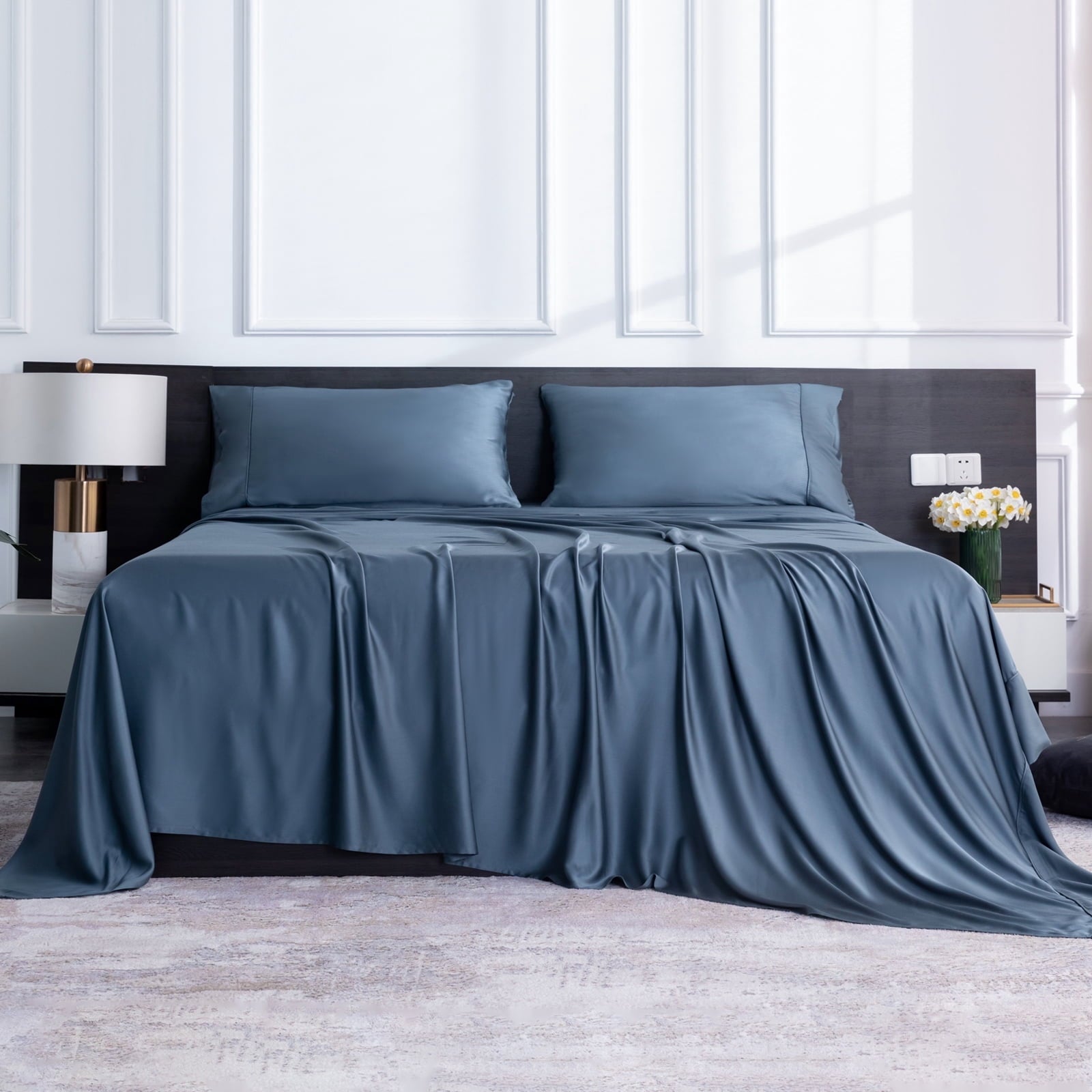 Luxury Bamboo Bed Sheets Set Full 4 Pcs for Adult,Soft&Cool,16" Deep Pocket,Blue Gray - Image 6
