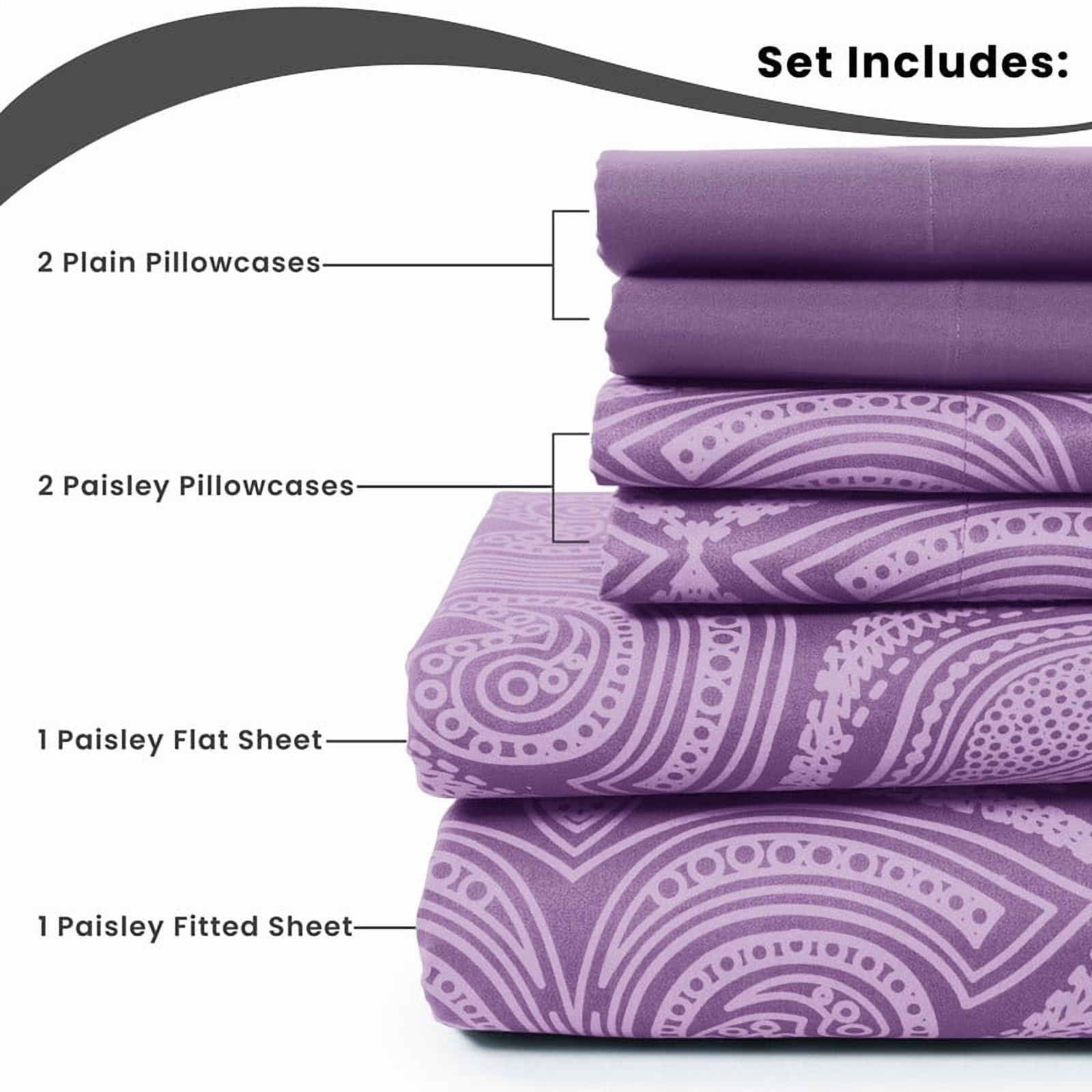 Lux Decor Collection Paisley Printed Queen Bed Sheets Set, Microfiber 6 Piece Bedding Set - Purple - Image 5