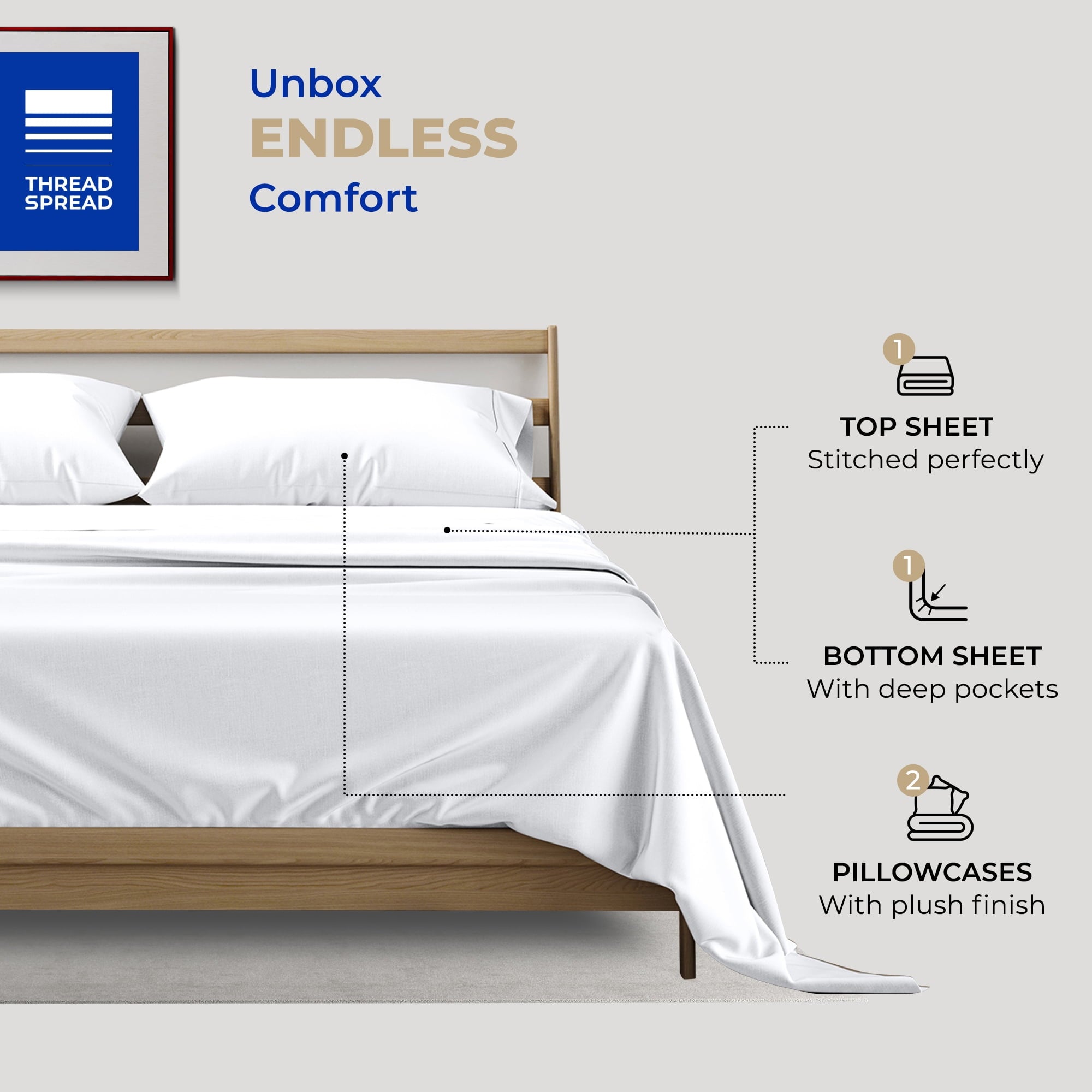 King Size Cotton Sheets Set - 400 Thread Count 4 PC 100% Cotton Sheets for King Bed, 16 In Deep Pocket King Size Cott... - Image 2