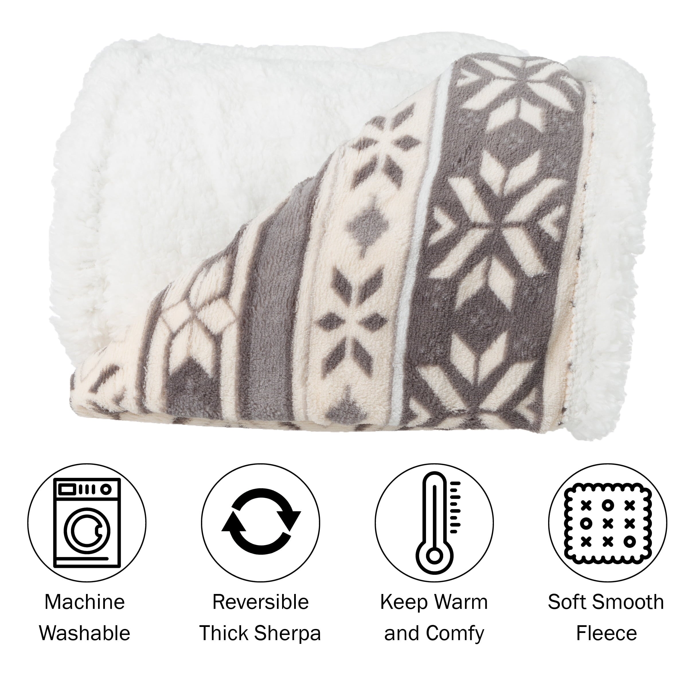 50x60-Inch Machine Washable Fleece Blanket with Snowflakes - Image 6