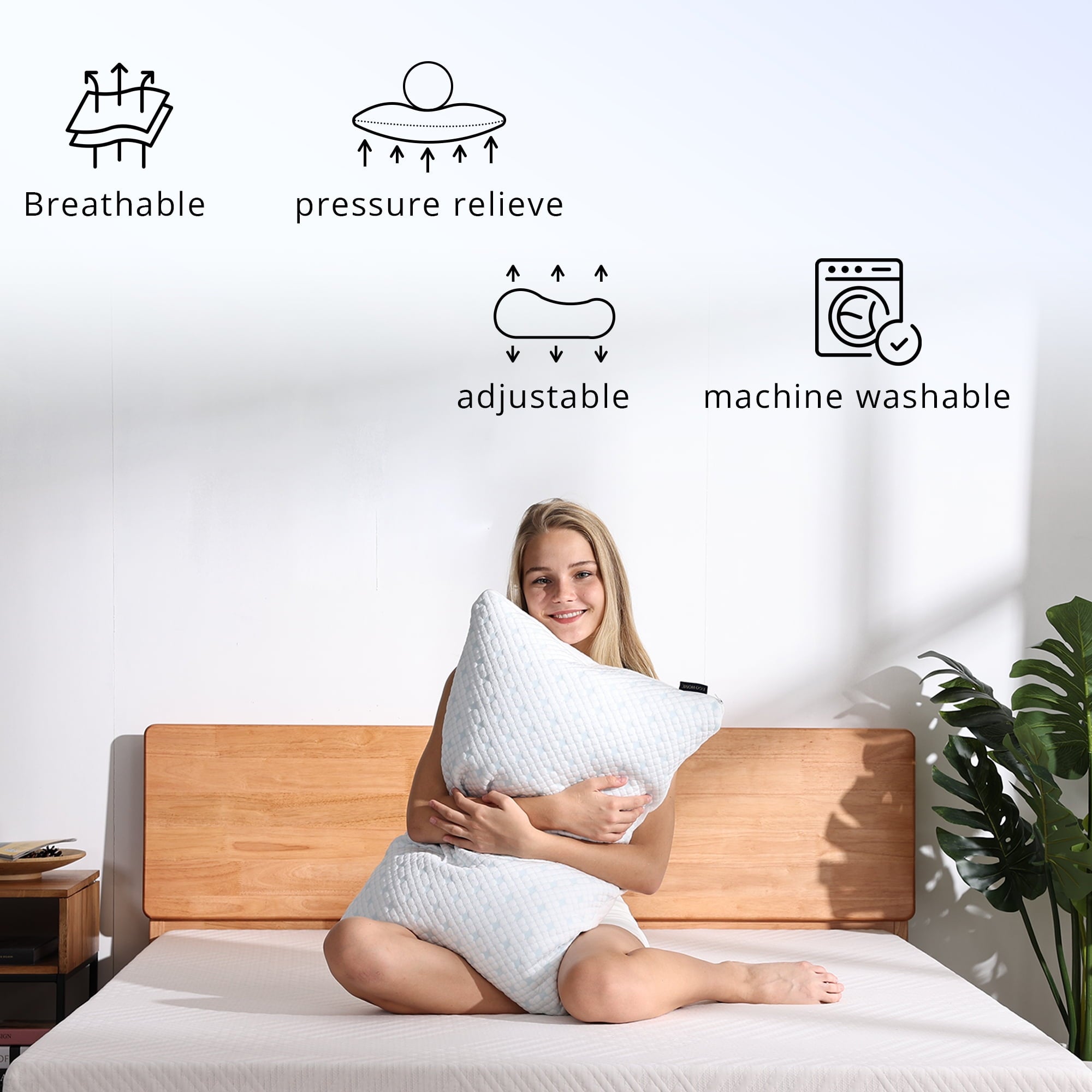 EGOHOME 2-Pack Adjustable Cooling Bed Pillows, Shredded Memory Foam Pillows Set of 2, Standard Queen, Dual Sides - Image 2