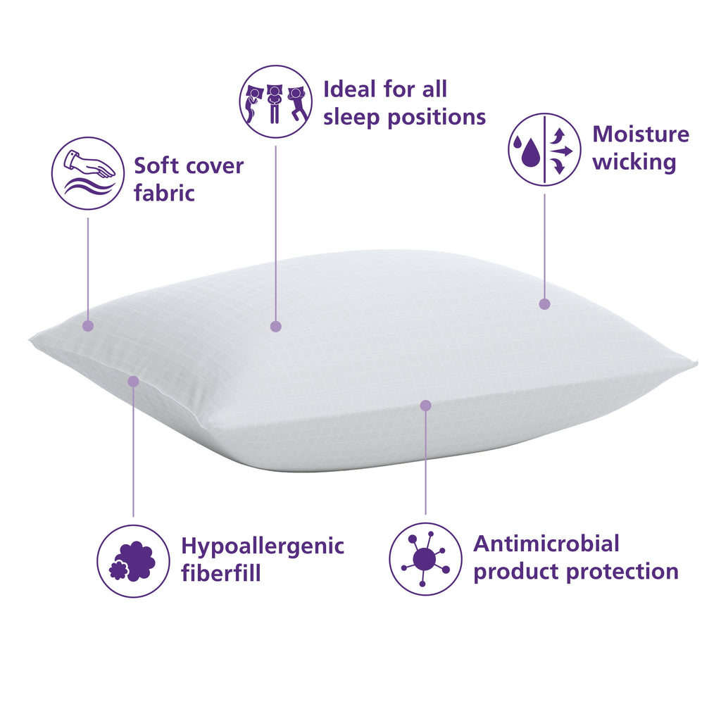 Comfort Complete Bed Pillow, Standard/Queen, White- All Positions Antimicrobial - Image 2
