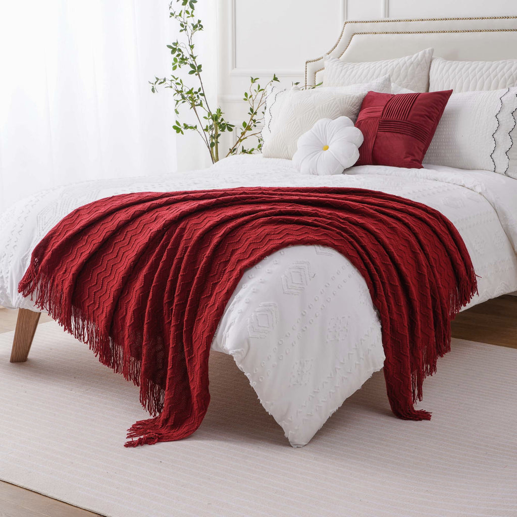 Battilo Dark Red Blanket for Couch,Burgundy Knit Throw Blanket for Bedroom,Christmas Throw,50"x60" - Image 3