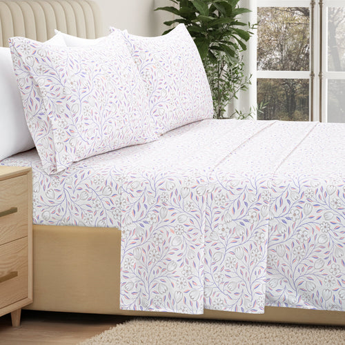 100% Cotton Full Size Sheets,4 Piece Pure Percale Bed Sheets Set Deep Pocket Fits Mattress Upto 15",floral vine pattern - Image 2