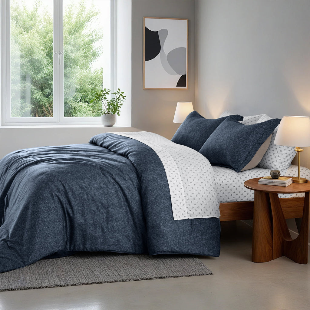 Queen Size Comforter Set, 7-Piece Reversible Bed in a Bag with Sheets, Navy - Image 6