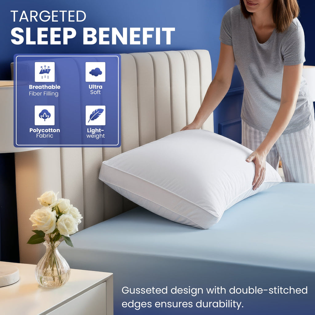 Queen Bed Pillow, 26"L x 18" W, Set of 2, Soft and High-Quality, Gusseted Pillow for All Sleep Positions (White) - Image 6