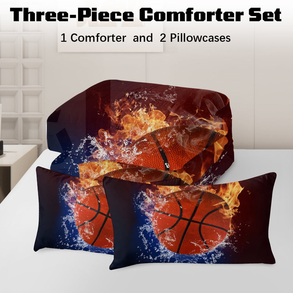 BlessLiving Twin Comforter Set, 3 Pieces Sport Bedding Set for Kids Boys Teens Brushed Microfiber Basketball Comforter Set, 66x90 inchs - Image 5
