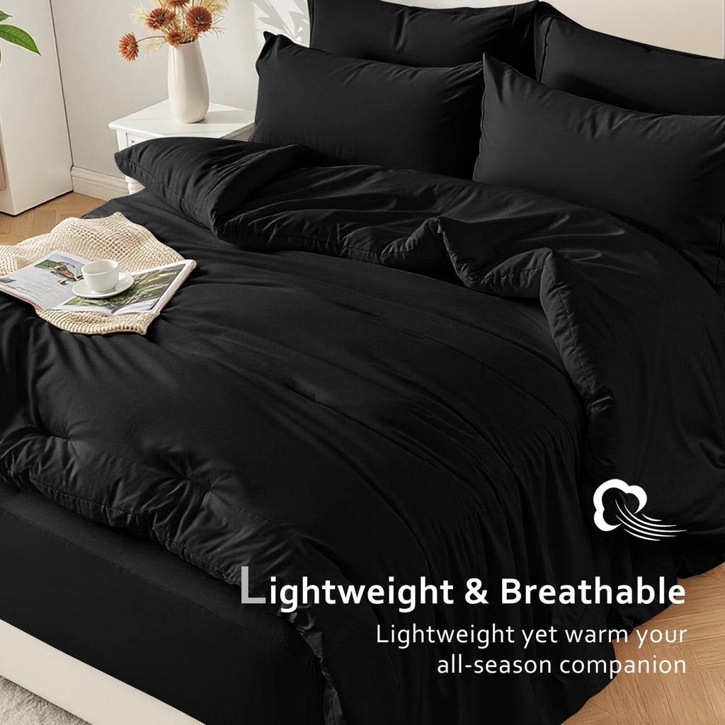 5-Piece Bed in Bag - Twin Size Comforter Sets, Pillowcases & Sheet Collection for Cozy Bedding Sets Black - Image 5