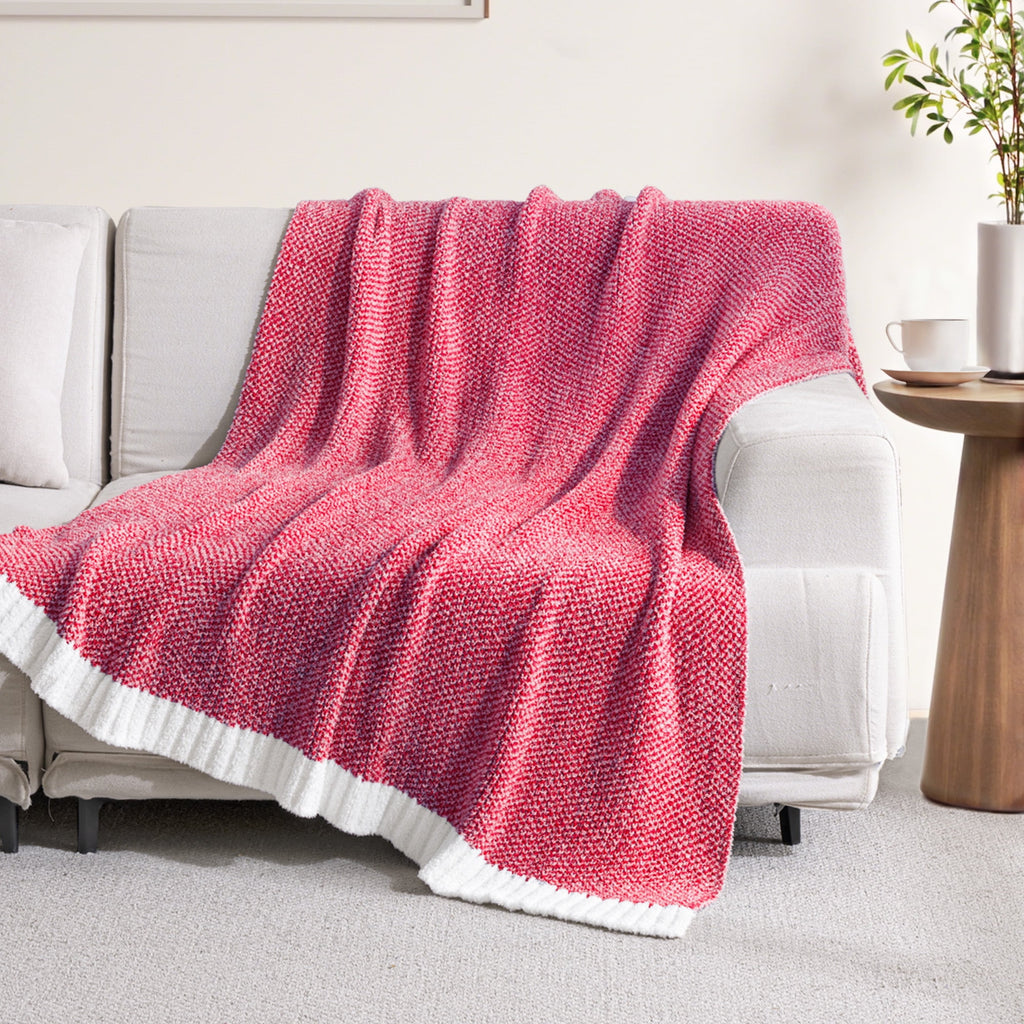 Knit Throw Blanket, Ultra Soft Cozy Fluffy Blankets, Lightweight Fuzzy Plush Throw for Couch and Bed, Mixed Red, 50"x60" - Image 2