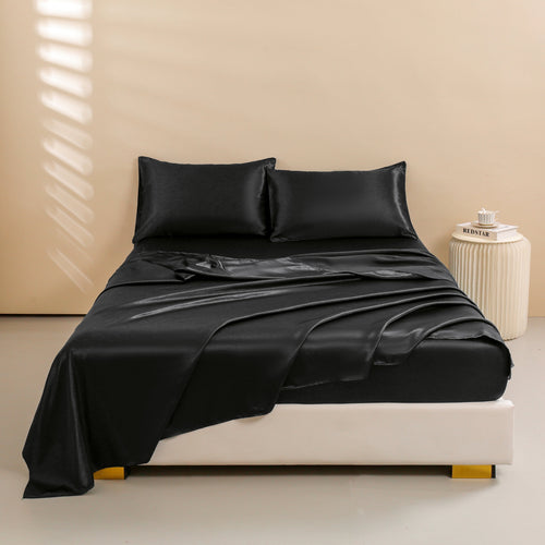 4Pcs Black Satin Sheets Queen Set Silk Sheets 13" Deep Pocket Ultra Soft silky Bed Sheet Set - Image 2
